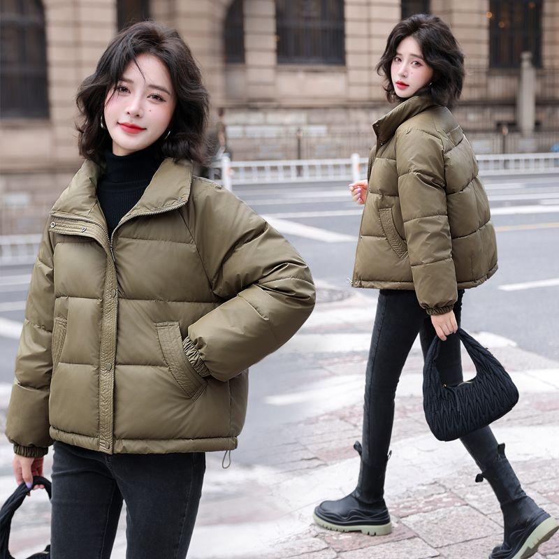 

Зимние новые однотонные парки с воротником-стойкой и длинным рукавом, модные женские уличные повседневные толстые теплые топы с застежкой-молнией и пуговицами XXL зелёный