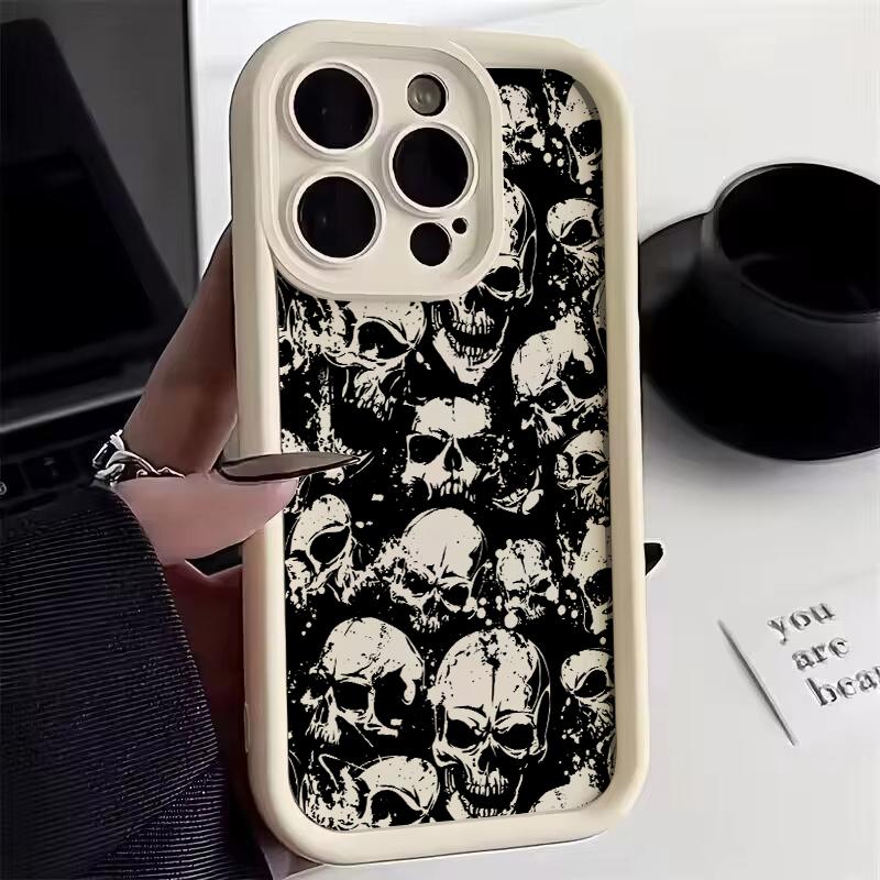 Punk Style Skull Art Print Phone Case for iPhone 17 16 15 14 13 12 11 Series Pro Max Plus