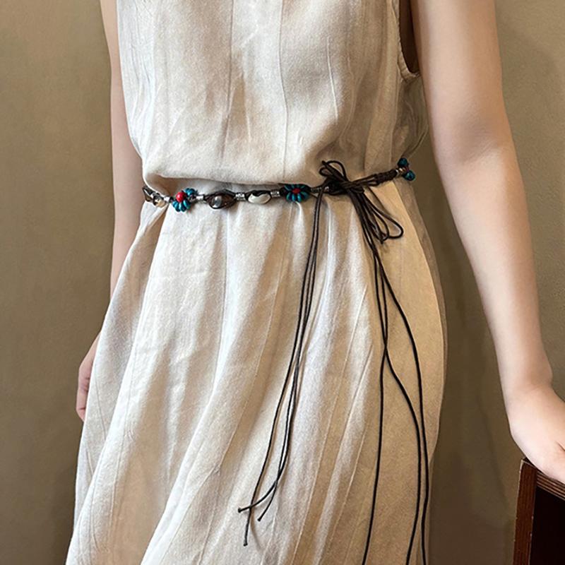 Simple Versatile Hand-Woven Tassel Wooden Beads Belt Ethnic Style Waist Chain Accessories Vacation Waist-Cinching Waist Rope