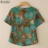ZANZEA Womens Print Casual Round Neck Loose Half Sleeve Blouse