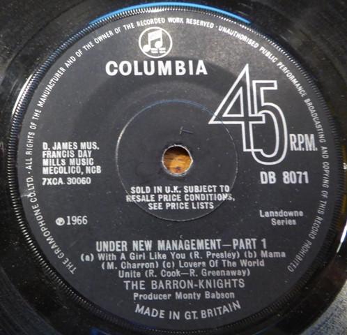 

7inch Record BARRON KNIGHTS Under New Management DB8071 Columbia 1966 UK Pop Used