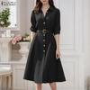 ZANZEA Women Casual Turn Down Collar Loose Long Sleeve Shirt Dress