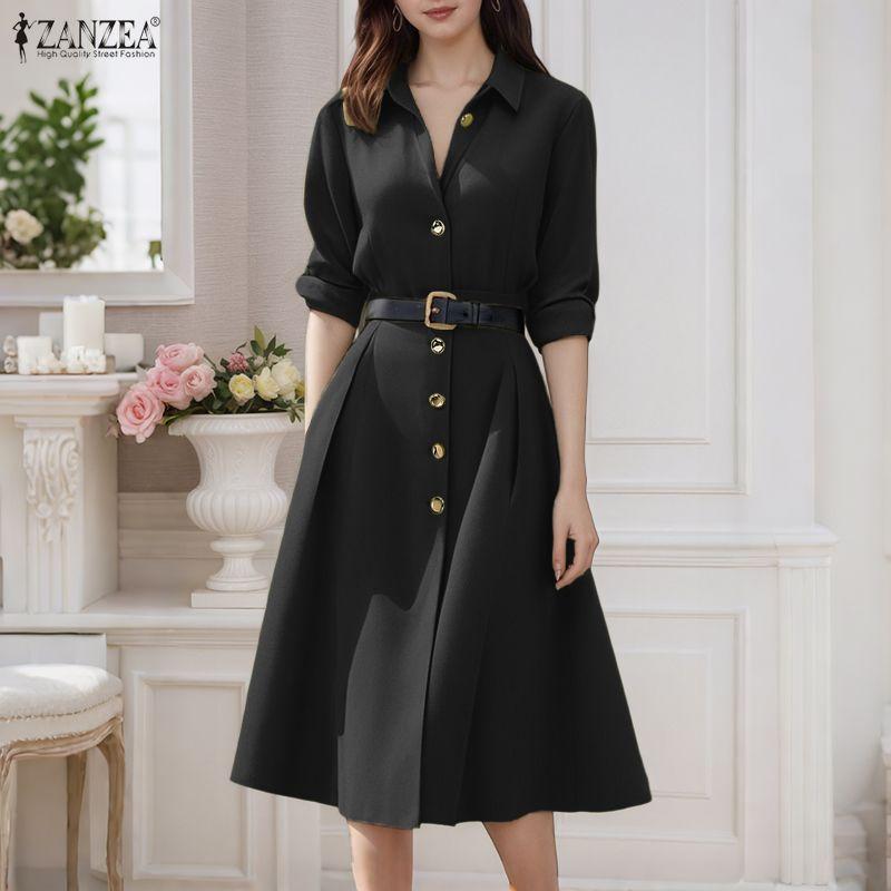 ZANZEA Women Casual Turn Down Collar Loose Long Sleeve Shirt Dress
