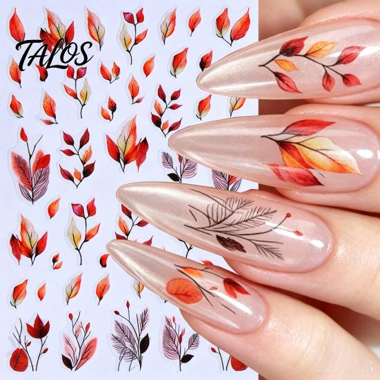 Autumn Manicure Sticker Leaf Nail Art Stickers, Waterproof Fall Maple Leaves Embellishments Decals, Self-Adhesive Stickers for Women and Girls