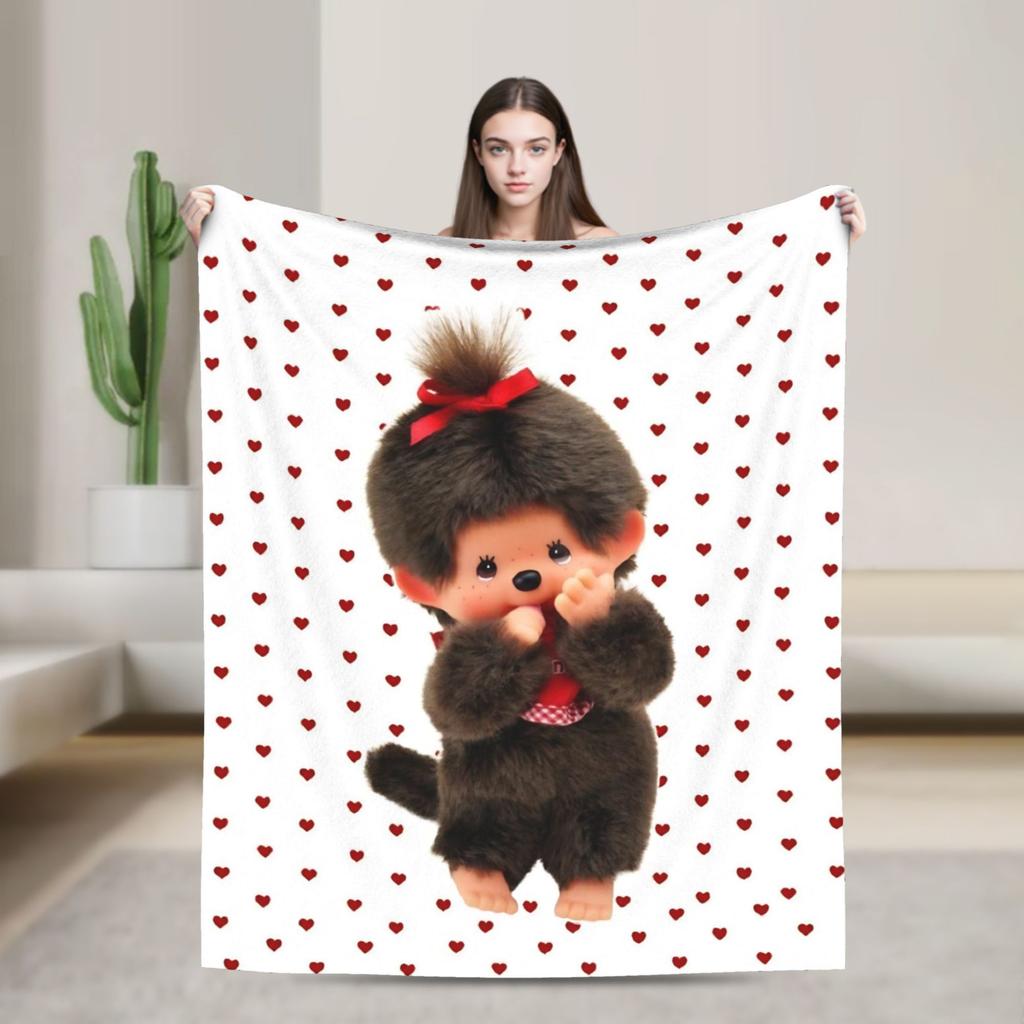 Monchhichis Kun Chan Pärchen Decke Niedliche Cartoon Flanell Tolle Warme Überwurfdecke für Bettwäsche Wohnzimmer Herbst/Winter Outdoor