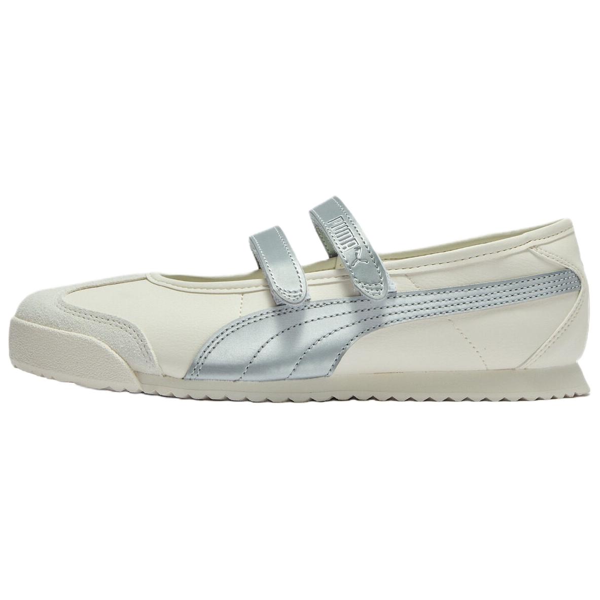 Puma Turino 2 PU Synthetic Leather T-Head Shoes Comfortable Durable Mary Jane Women shoes Off-White Silver 409079-01 38