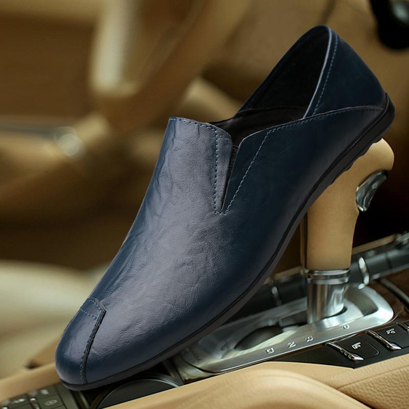 Men's Black Leather Slip-On Shoes – Breathable, Comfortable, Formal Business & Driving Shoes