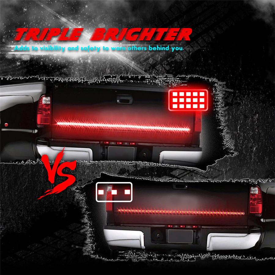 60" Triple Row LED Tailgate Light Bar with Amber Turn Signal/Double Flash, Red Brake/Running, White Reverse Lights - Weatherproof