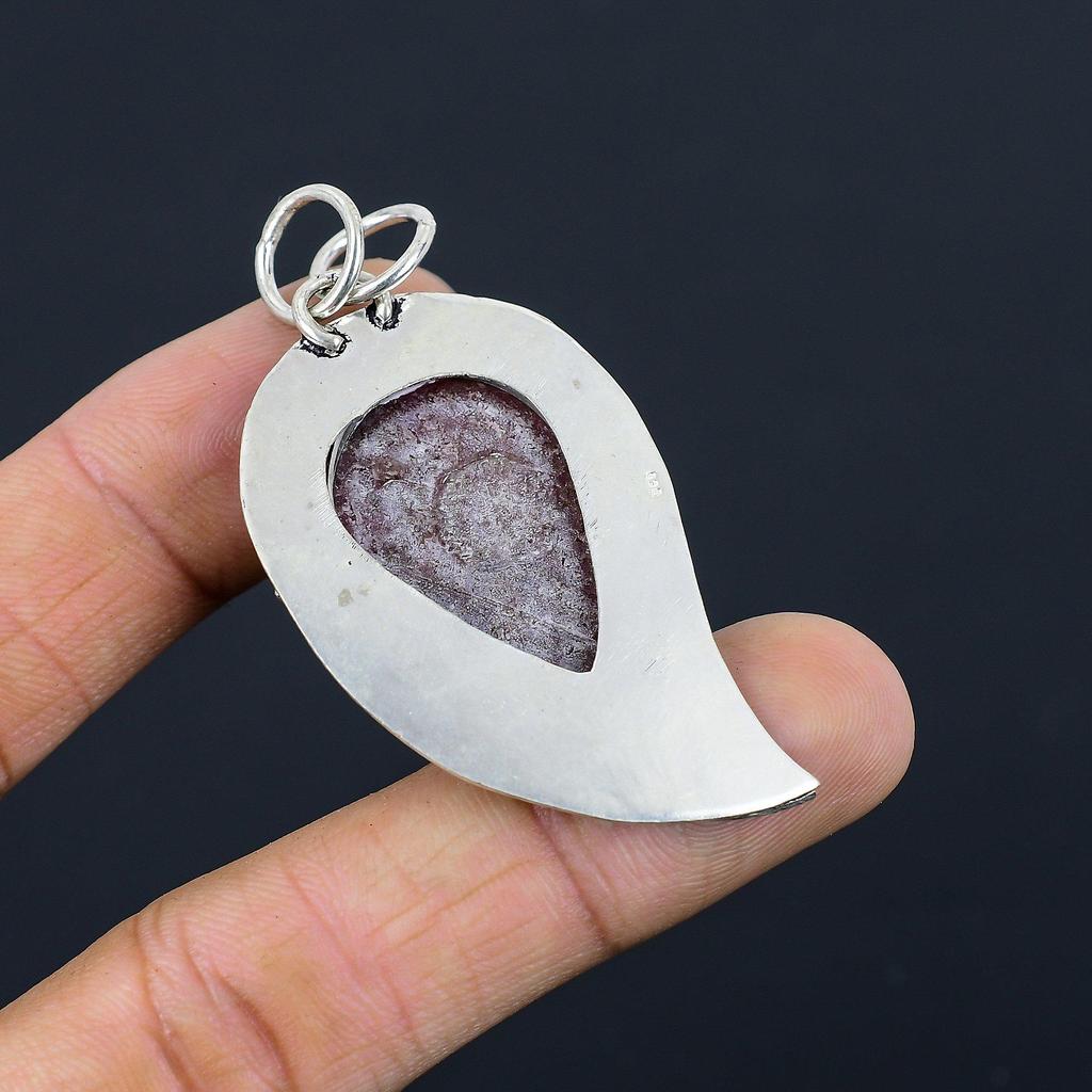 Jubiläumsgeschenk für sie Natur-Rhodonit-Edelstein-Anhänger 925 Sterlingsilber