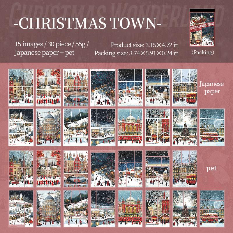 

30 шт. Книга наклеек на Рождество Двойная текстура Наклейка для скрапбукинга Праздничная сцена Санта Снеговик Наклейки для DIY Съемная декоративная наклейка Праздничный материал для творчества Christmas Town