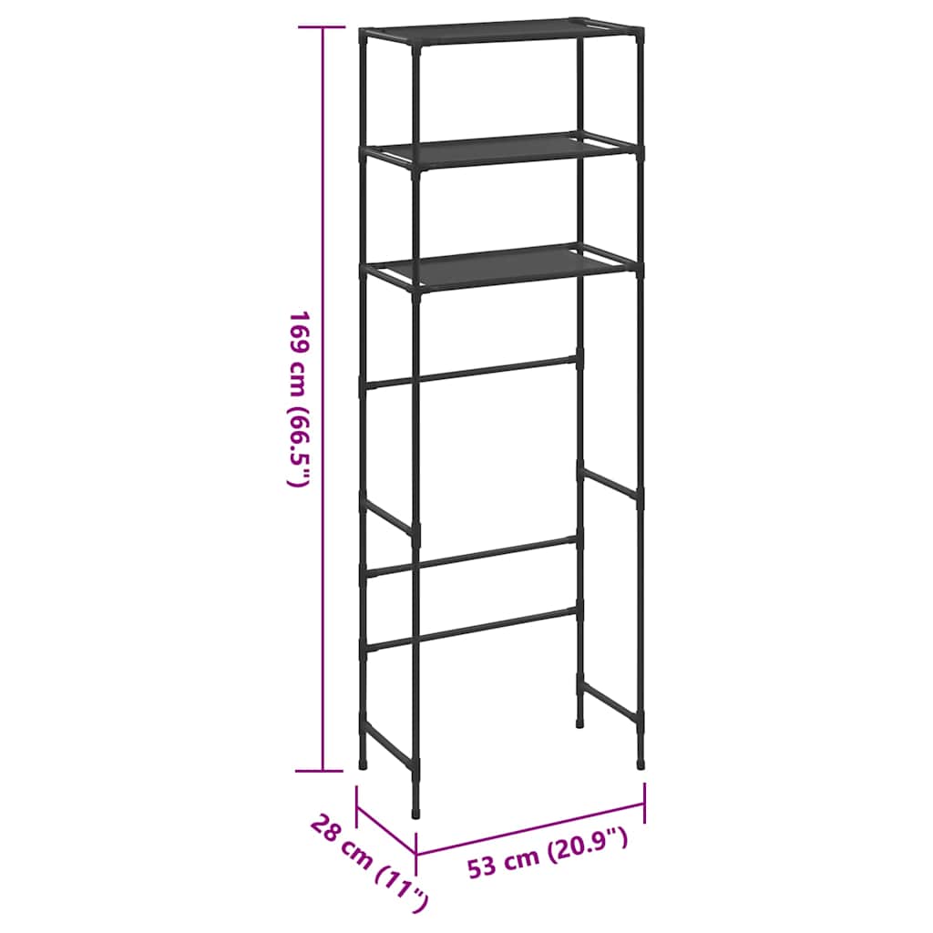 Scaffale per WC con 3 Ripiani Nero 53 x 28 x 169 cm