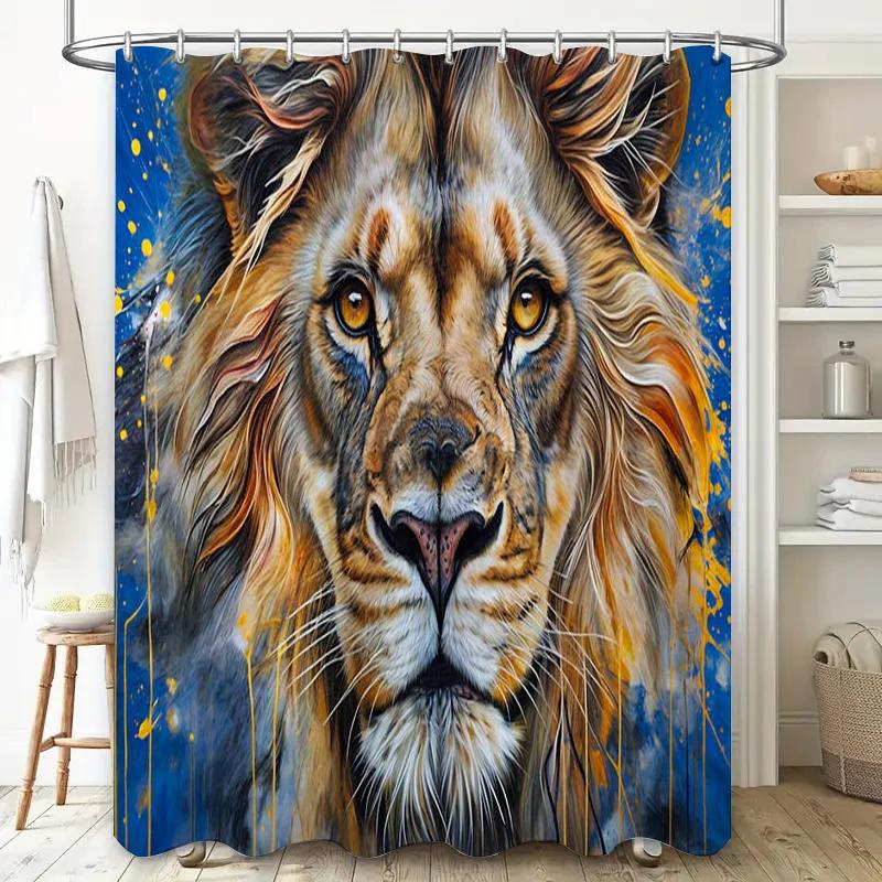 Animal Painting Shower Curtain 3D Printed Waterproof Fabric Decorate Your Bathroom in Style with This Beautiful Lion Design