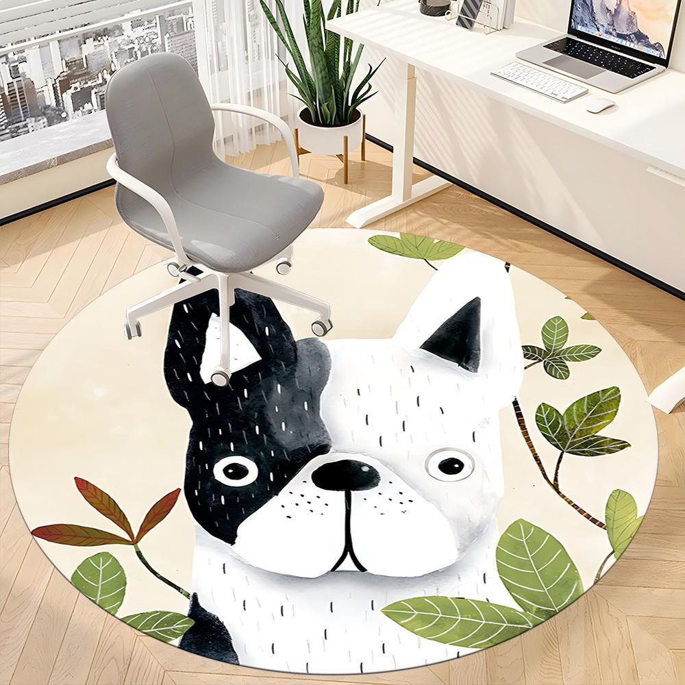 1pc Bulldog Leaves Office Round Area Rug, Indoor Mat Suitable ForOffice, Under Office Chairs Bedroom Living Room Home Decor, Room Deco, D071