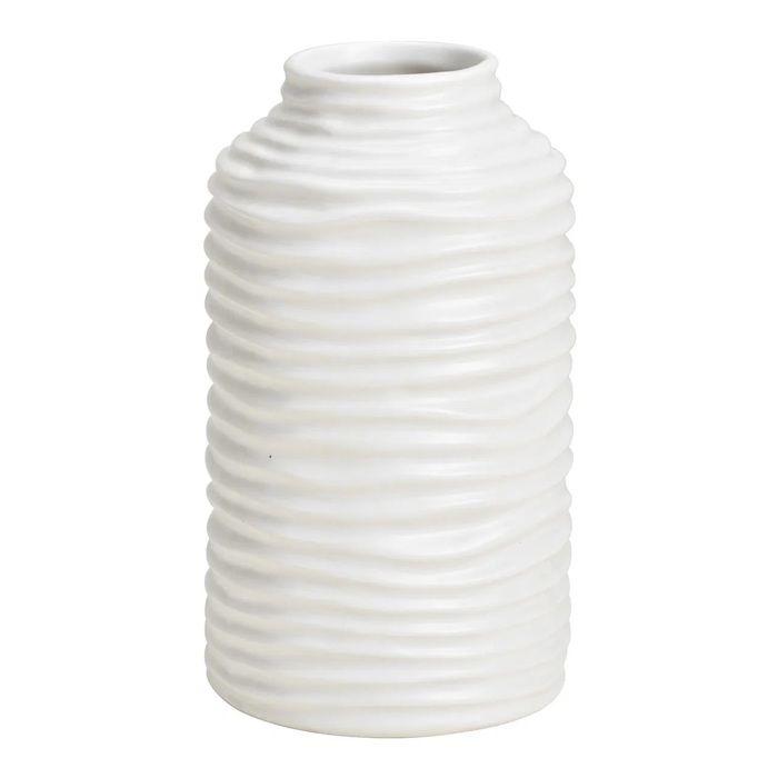 Vase en céramique strié 8 x 15 cm blanc
