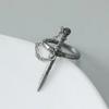 Goth Dark Style Black Cross Sword Rings for Women Vintage Stainless Steel Chain Skull Tassel Rings Punk Jewelry Personal Gift
