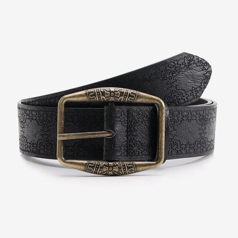 American retro printed belt women s ethnic style old bronze buckle women s belt millennial style versatile jeans belt чёрный