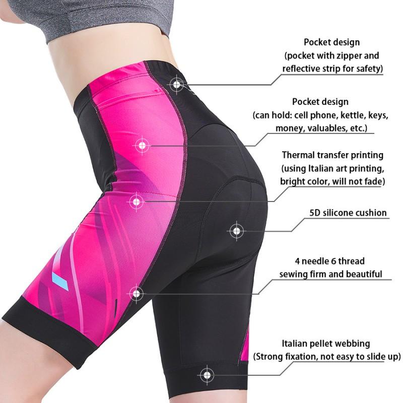 Womens Cycling Shorts With 3 Pockets High Elastic Quick Dry Breathable Bike Riding Apparel