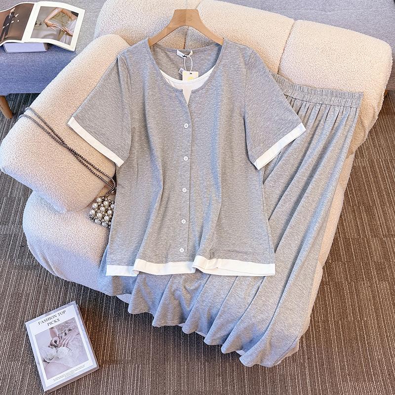 Plus-size Women's Summer Casual Two-piece Short-sleeved T-shirt and Skirt Set - Versatile and Slimming
