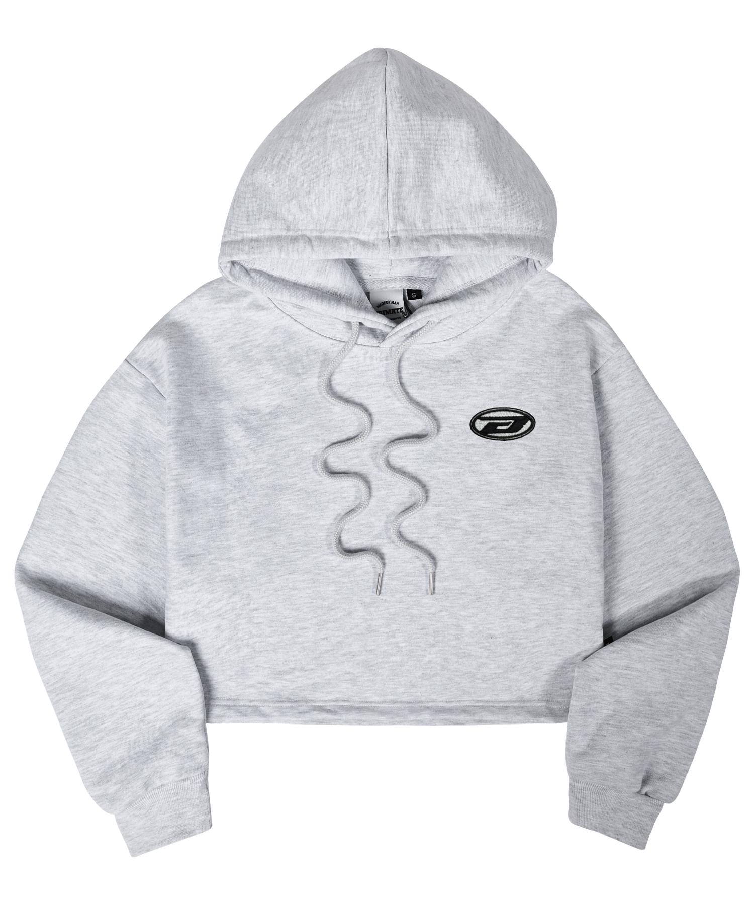 Bonchams [3 Colors] B Logo Applique Crop Hoodie B25St05 [Fleece-Lined] White Melange/Free