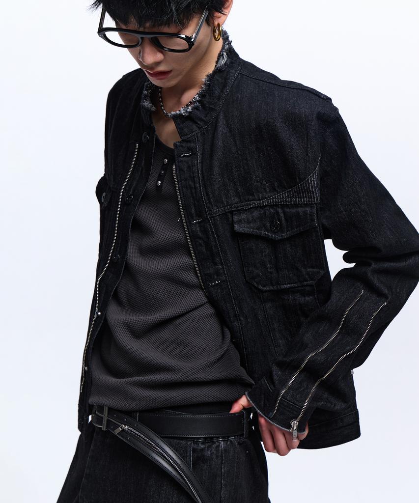 Rssc Stripe Mixed Denim Trucker Jacket - Black