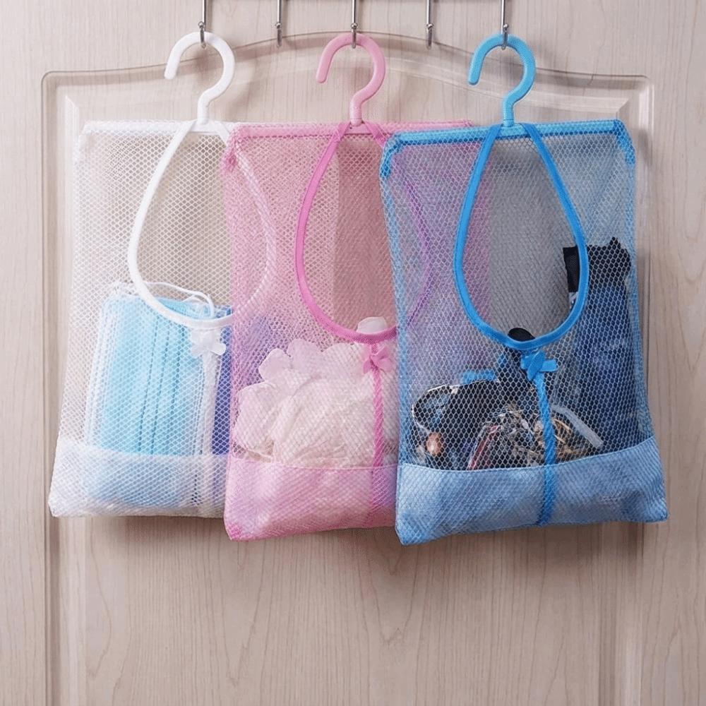 3PCS Quick Dry Hanging Mesh Storage Bag Space Saving Clothespin Mesh Bag Closet