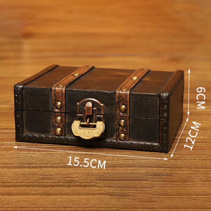 Antique Wooden Jewelry Chest Lock Chest Treasure Storage Box Home Decor