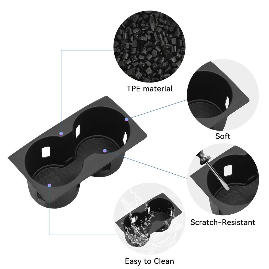 for BYD Tang L 2025 Center Console Cup Holder Storage Box Anti-Slip Shock-Absorbing Traying Accessories TPE BLACK