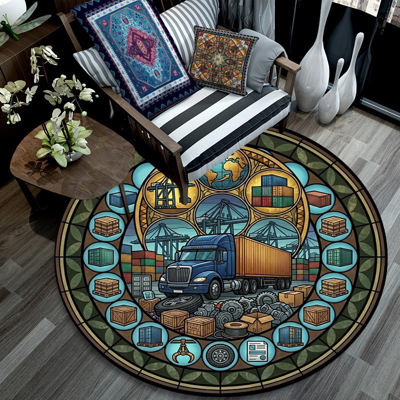 Fuel Transport Iconography Round Area Rug Under Office Chairs Bedroom Living Room Home Decor