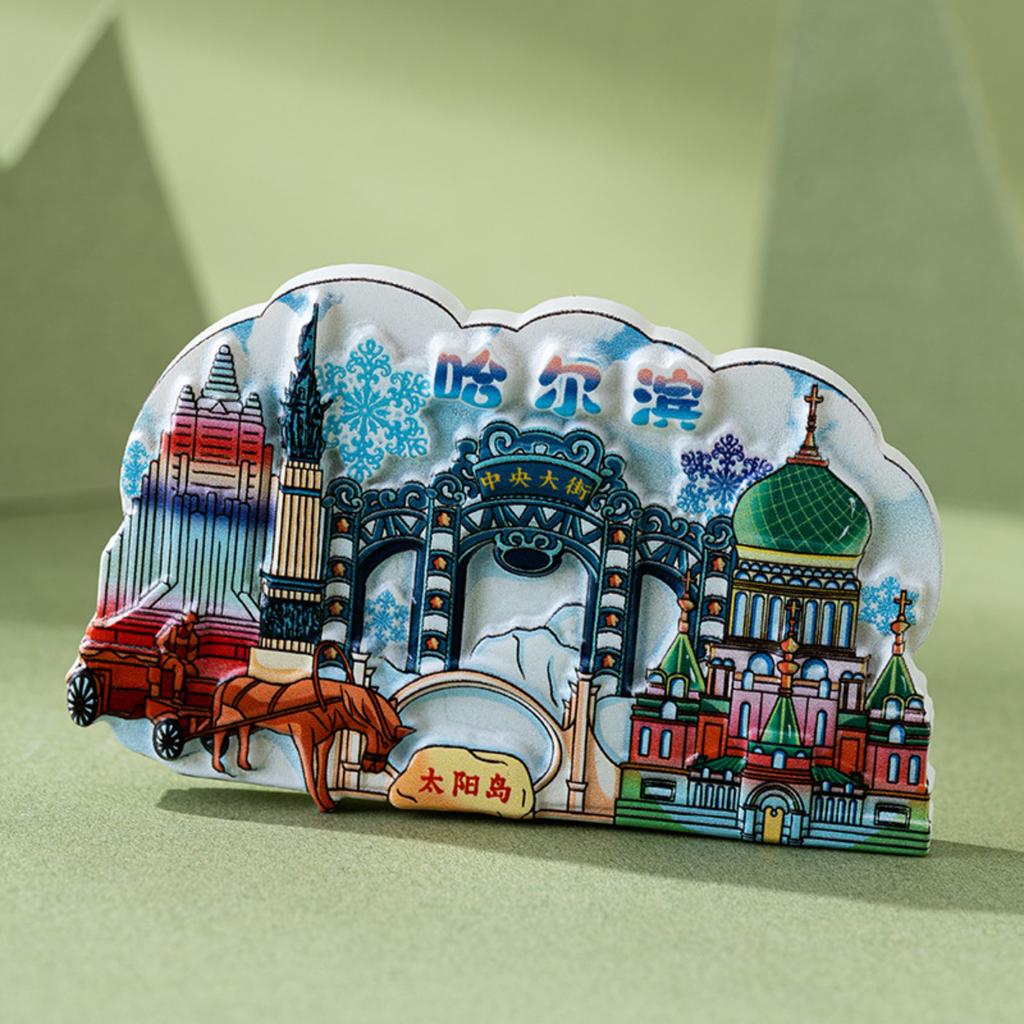 City refrigerator stickers, Beijing Nanjing scenic spots, Chinese style travel souvenirs, landmarks, cartoon 3D magnetic sticker