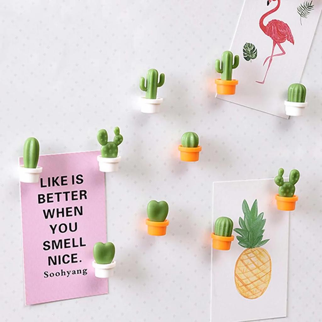6pcs Cactus Magnetic Message Refrigerator Magnet Green Plant Potted Cactus Ball Three-dimensional Refrigerator Magnet