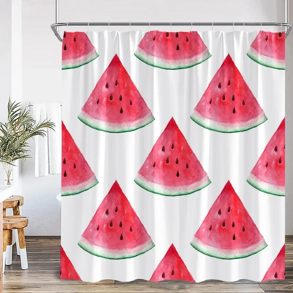Summer Pink Fruit Shower Curtain Strawberry Cherry Peach Watermelon Shower Curtain Girl Woman Polyester Bathtub Decoration