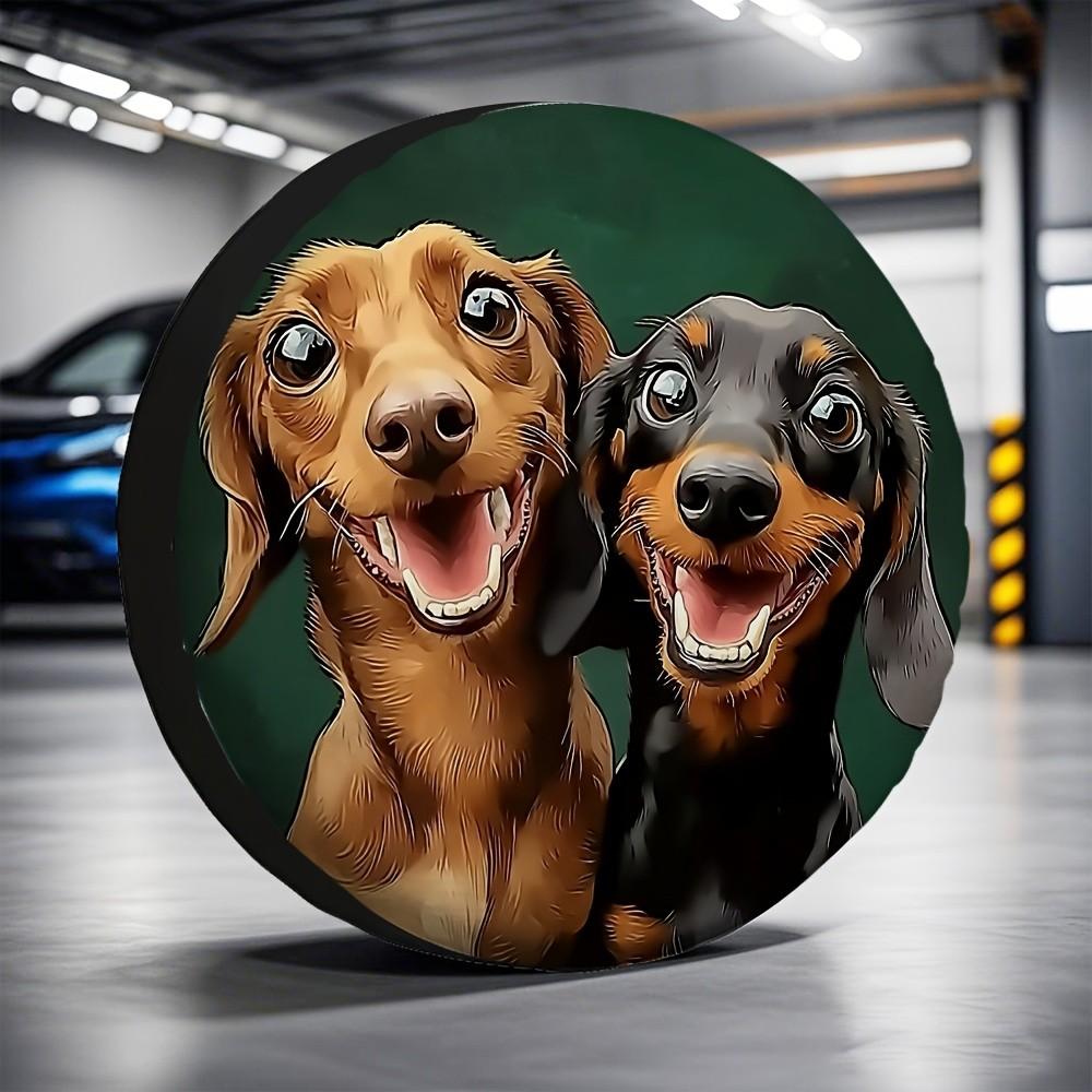 Funny Dachshund Dogs Tire Cover Polyester Automotive Spare Wheel Protector for SUV RV