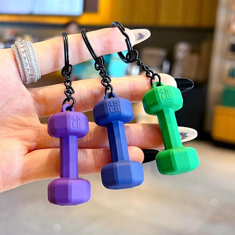 Taschenanhänger Fitnessgeräte Hantel PVC-Legierung Taschenanhänger Sport Schlüsselanhänger Mini Hängeornament Hantelanhänger