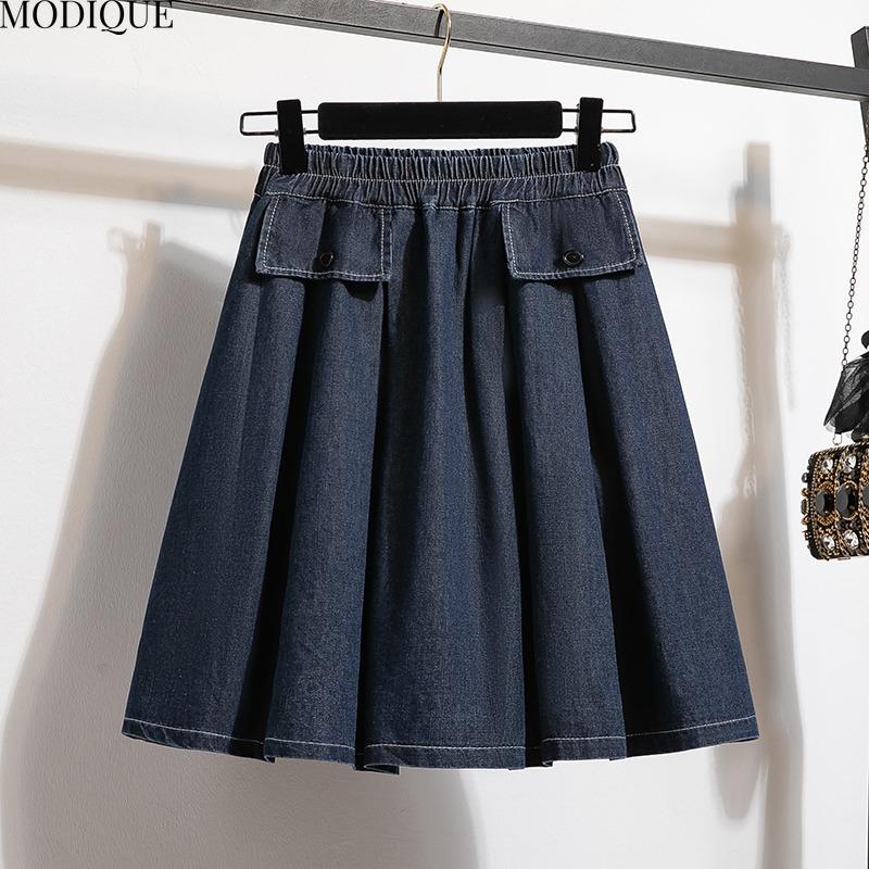 

MODIQUE 2025 Новые летние женские брюки больших размеров из эластичного хлопка с эффектом потертости, синяя джинсовая плиссированная юбка, женские свободные повседневные базовые шорты XL чёрный