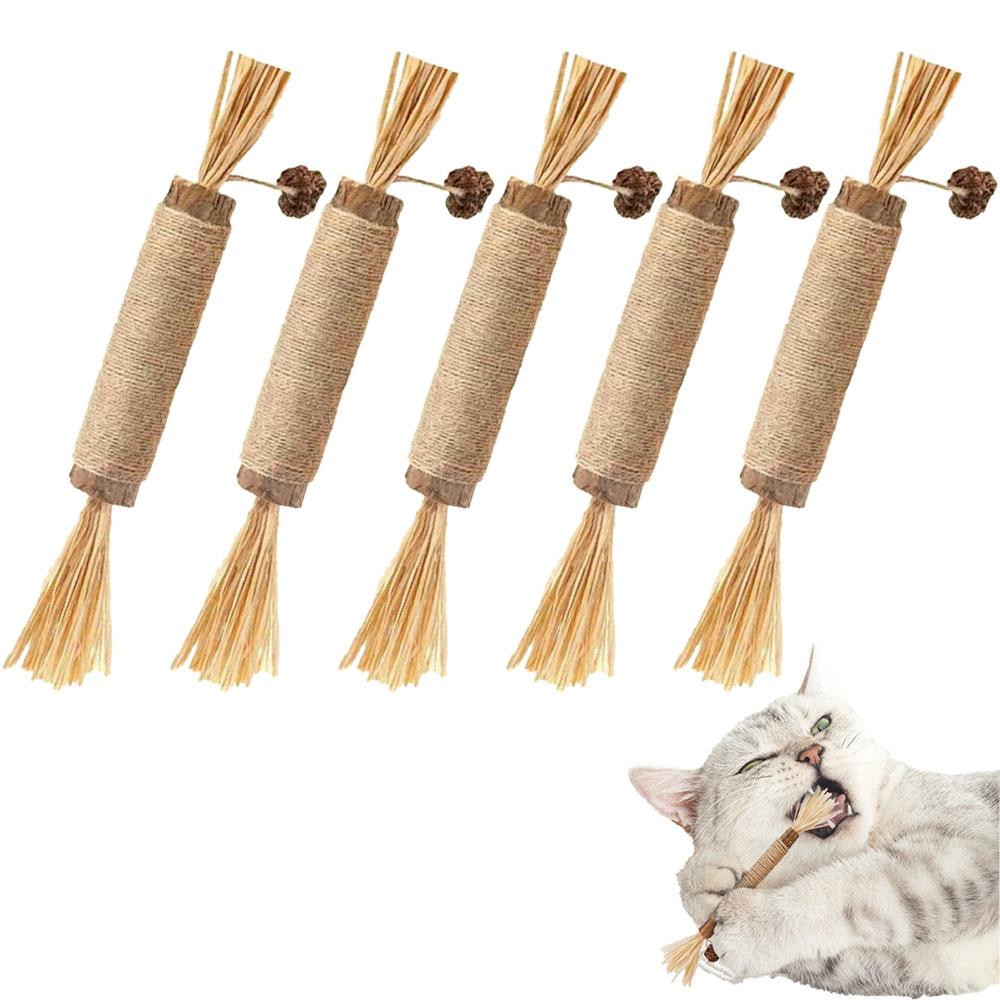 5 Stück natürliche Silberweiden-Stöcke für Katzen, Raffia Matatabi Katzen-Kauspielzeug zur Zahnreinigung, Essbare Zahnpflege-Mahlzähne-Stöcke zur Linderung von Haarballen bei Kätzchen