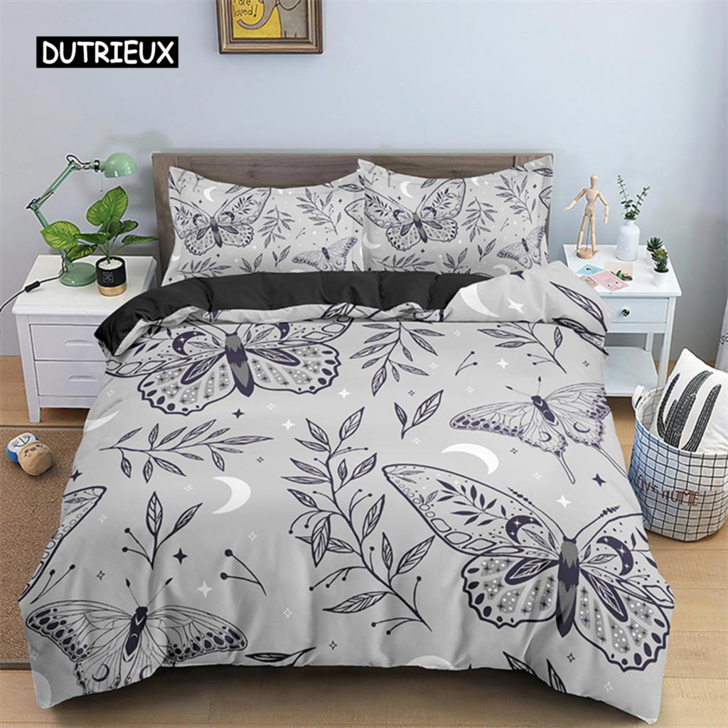 Sommerfugl Sengetøy Sett Full King Size Hippie Boho Møll Dynetrekk Mikrofiber Dyr Botanisk Psykedelisk Stjernehimmel Dynetrekk