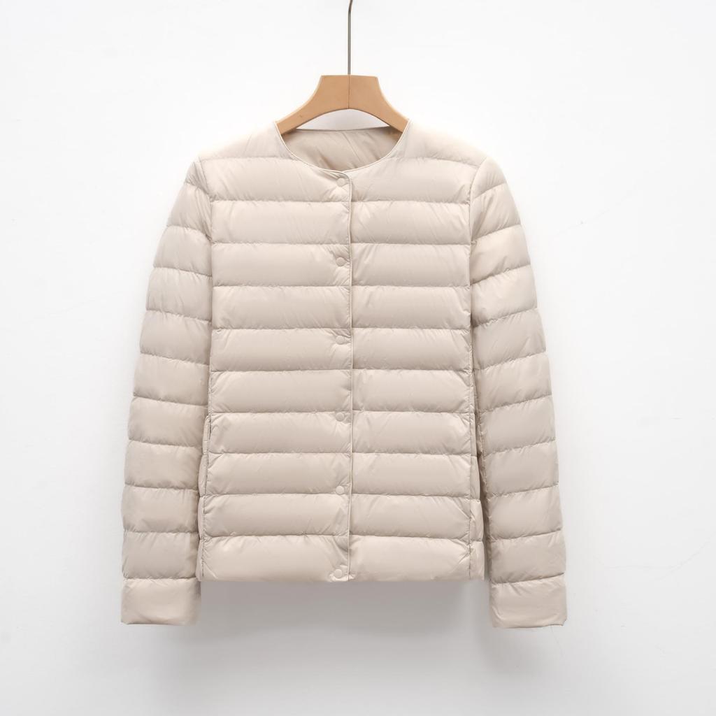 Luz de Inverno Jaqueta Simples Quente de Outono e Inverno Feminina de Gola Redonda Curta