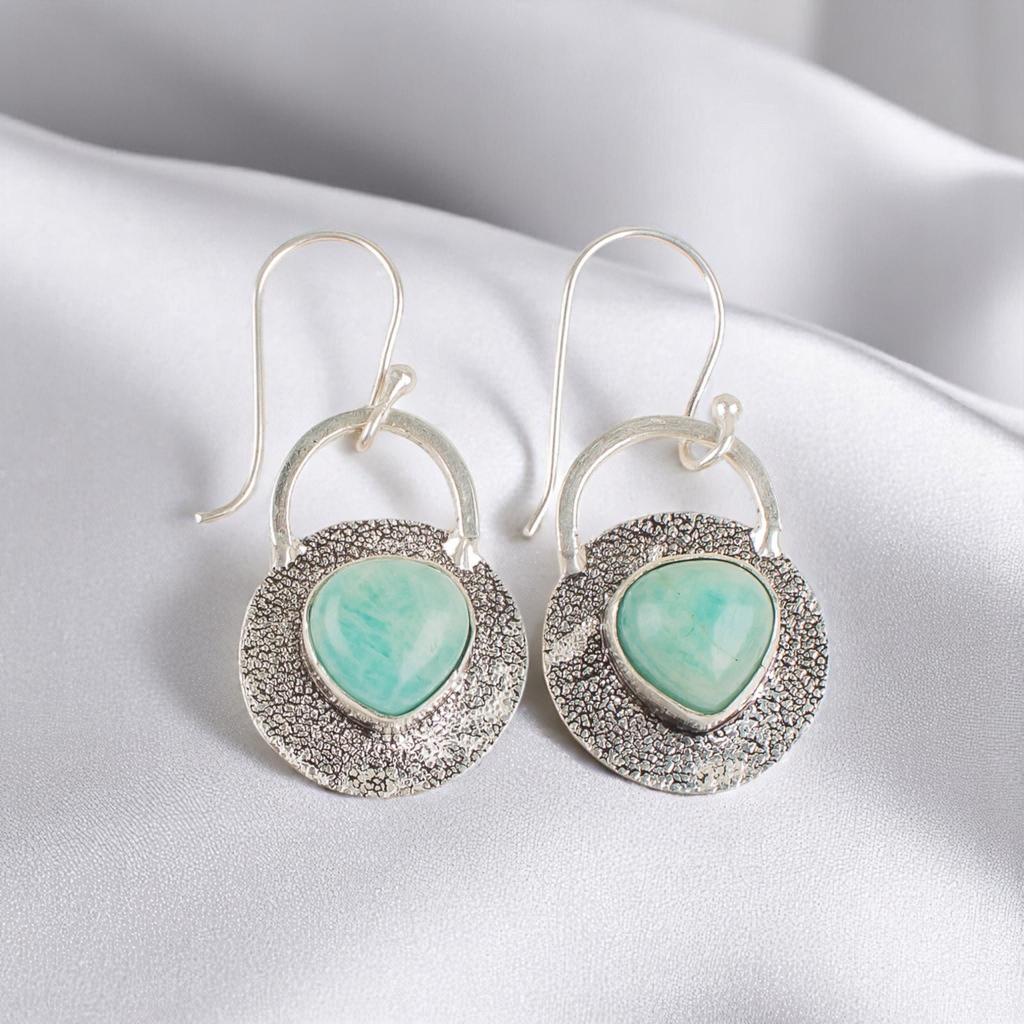 Natürlicher Amazonit Edelstein 925 Sterling Silber Handgefertigte Hängeohrringe 1,30" EE-63-31