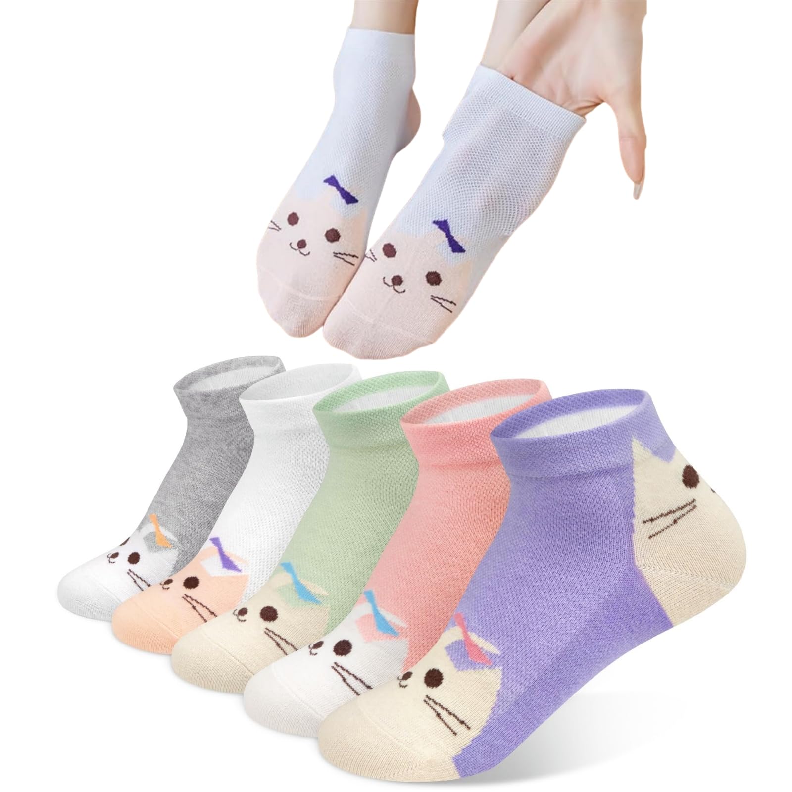 

Thougthings Socks Cute Cat Print and Sizes Gift Boxed Women s (5-Pair Set, 100% Cotton) Socks, Breathable, Antibacterial, Odor-Resistant,