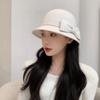 Keep Warm Bow Topper Hat Solid Color Woolen Bucket Hat Simple Women Fisherman Hat  Autumn Winter