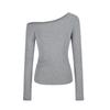 Women's 180g Ribbed Ice Silk Off-the-Shoulder Long Sleeve Top - Autumn Slim Fit, Pure Desire Style