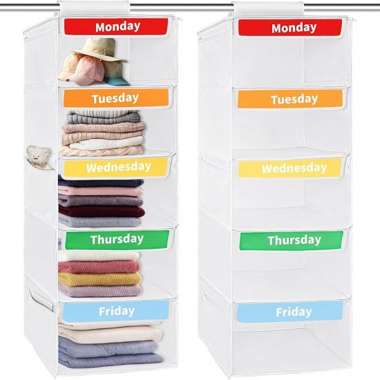 2 Pack Weekly Hanging Closet Organizer for Kids 5-Shelf Closet Hanging Storage Shelves Kids Closet Organizers and Storage 32 x11 x11 Monday белый 10260₽