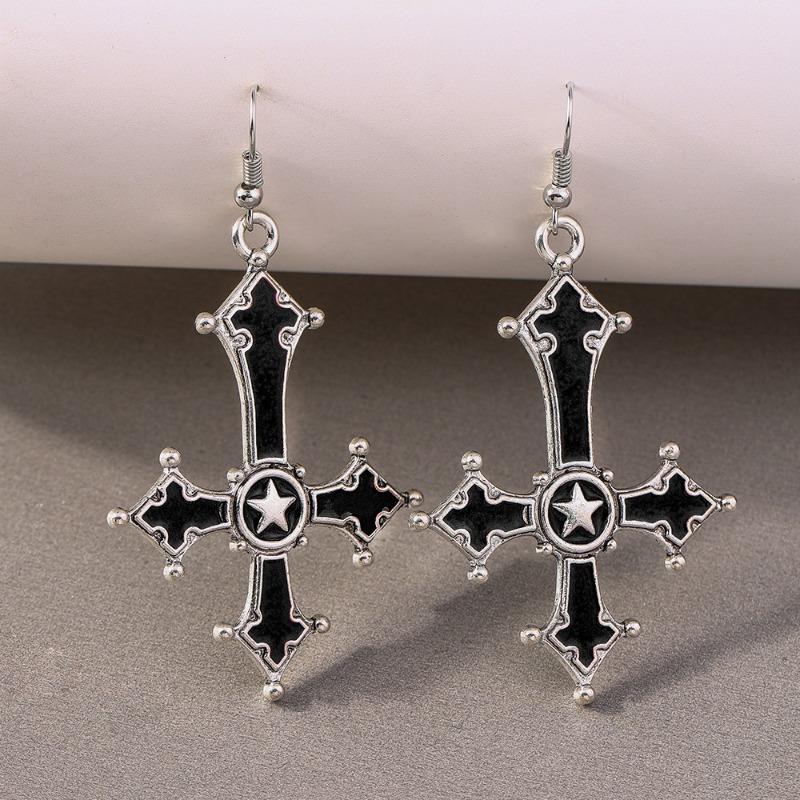 A Pair of Fashion Accessories Dark Cross Ear Hook Earrings New Trend Christian Earrings Earrings Earrings Holiday Accessories