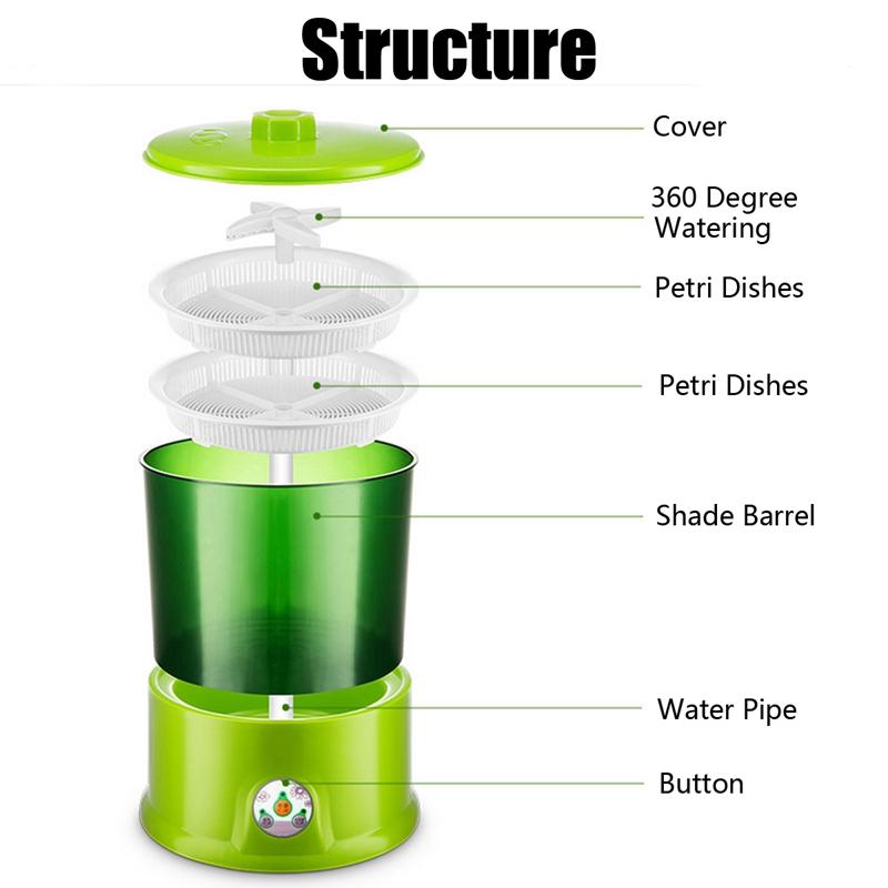 220V 50Hz Double Layer Green Automatic Bean Sprouts Machine Multifunctional Homemade Sprout