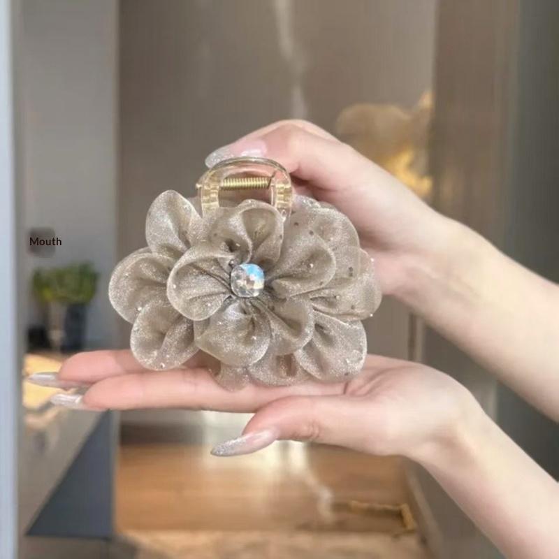 1Pcs Korean Style Shark Clip Elegant Mesh Flower Hair Clip For Woman Girl Ponytail Clip Hair Clamp