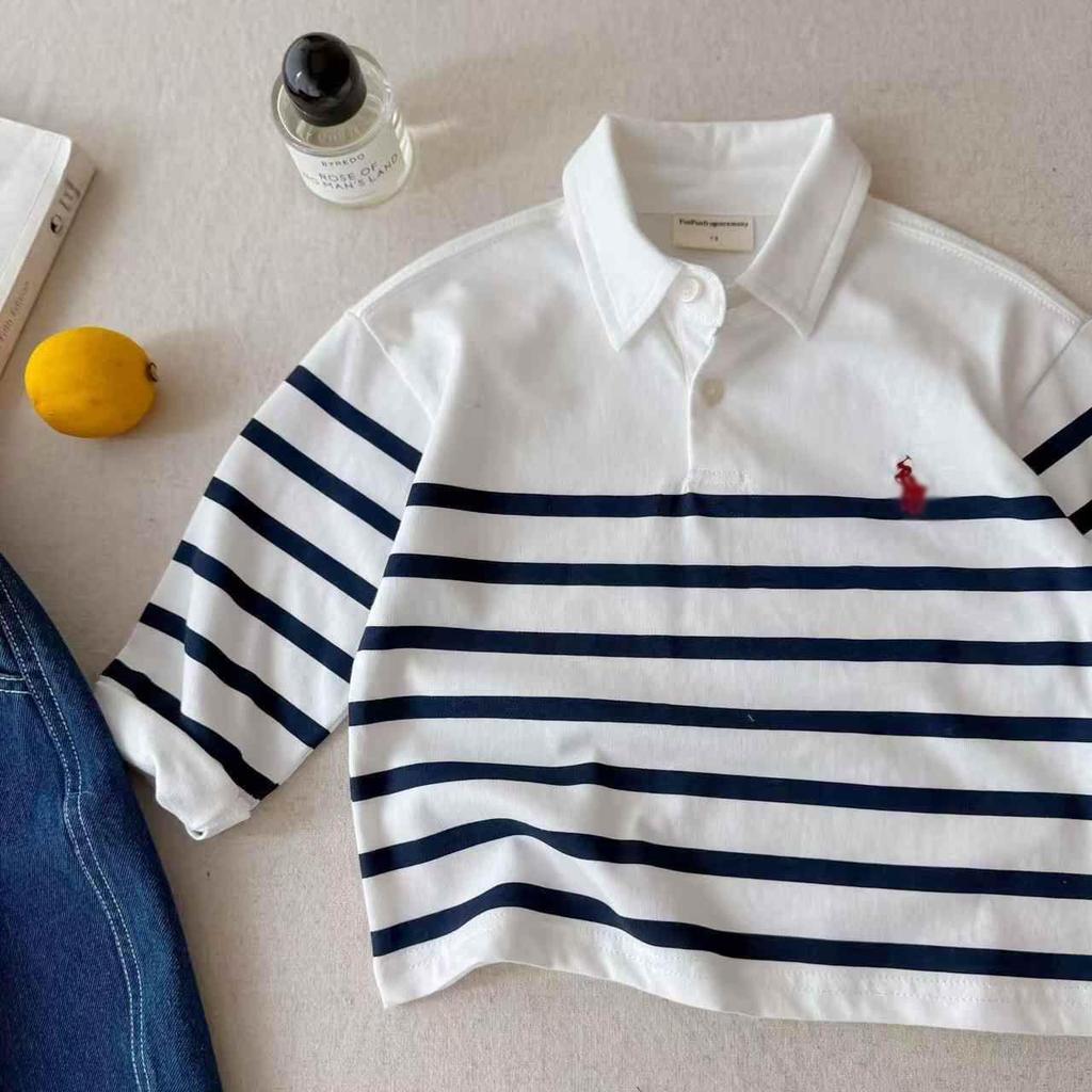 Kids' Striped Long-Sleeve Polo - 2025 Spring Collection for Boys & Girls