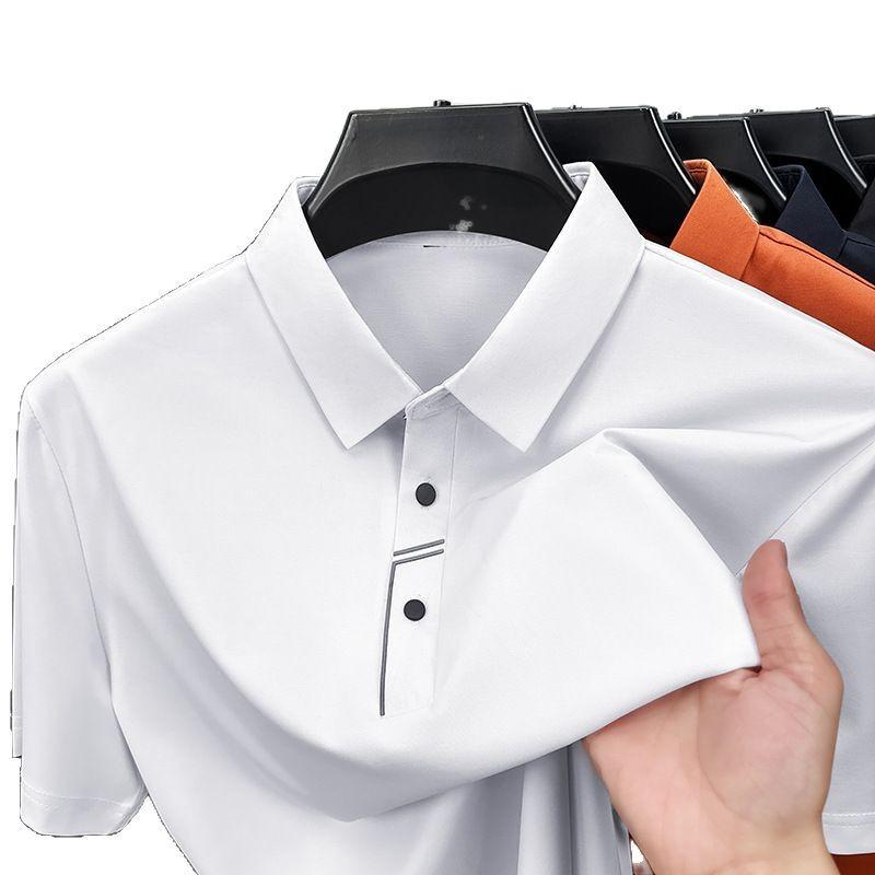Mulberry Silk Short Sleeve T-Shirt Men'S Lapel Clothes Casual Half Sleeve Traceless Polo Shirt