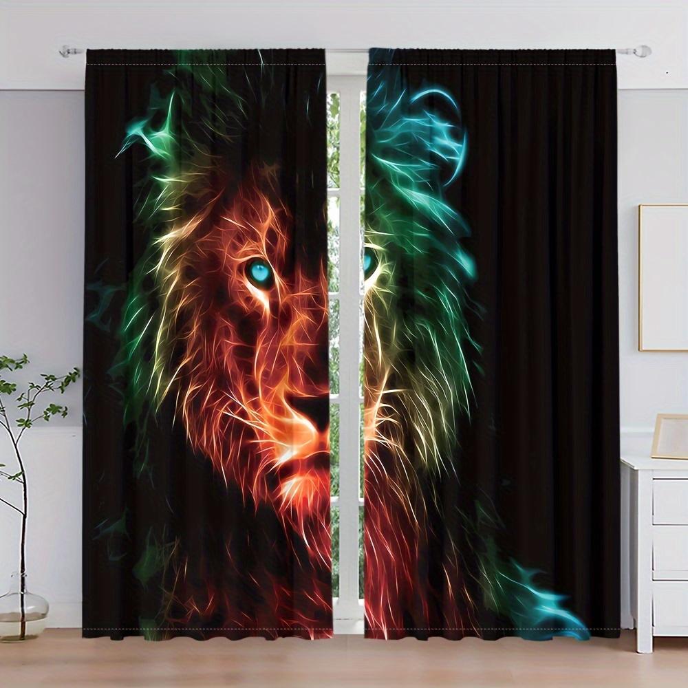 2 Stück Vorhänge mit Leopardenmuster Tiger Löwe bedruckte Vorhänge Stangentaschen Einfache Installation Vorhänge für Küche Wohnzimmer Schlafzimmer