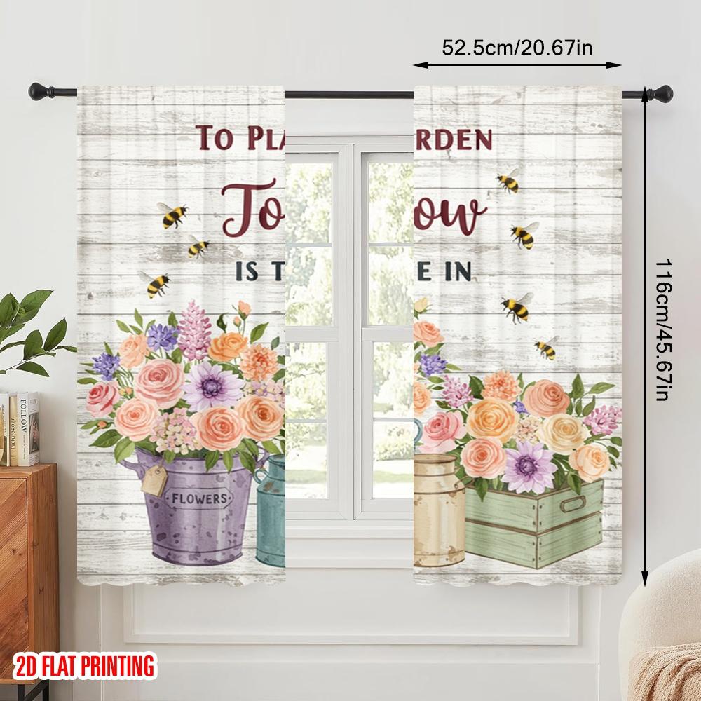2pcs 2D Flat Printing Window Curtains Floral Garden Belief Tomorrow Polyester Without Electricity Family Party Perfect for Home