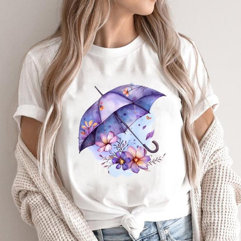 (Asian Size) O-neck Short Sleeve T-shirts Print Casual Top T trend flower style Graphic Tee Fashion Female Women's Clothing
